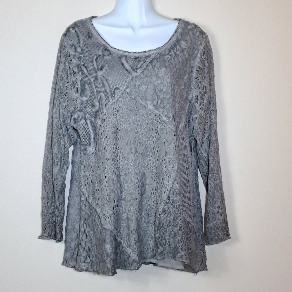 Gray Whimsygoth Lace Boho Top